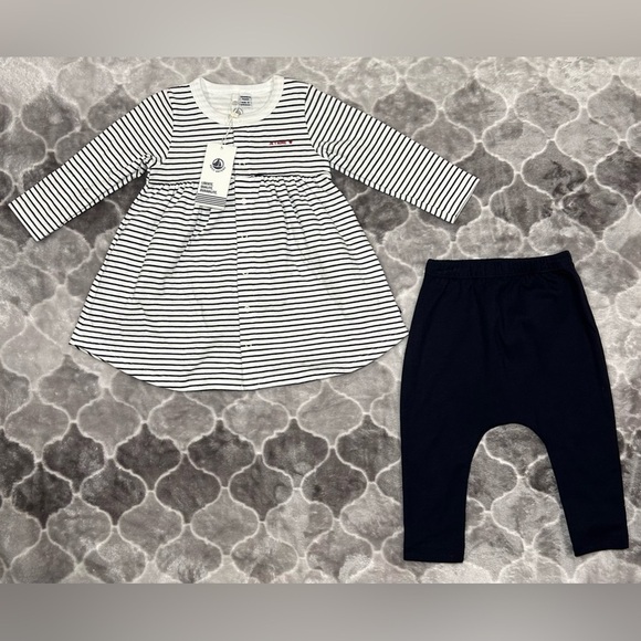 NWT PETIT BADEAU Baby Girl’s Long Sleeve Dress with Leggings- Multi/ Size 12M - Picture 2 of 14
